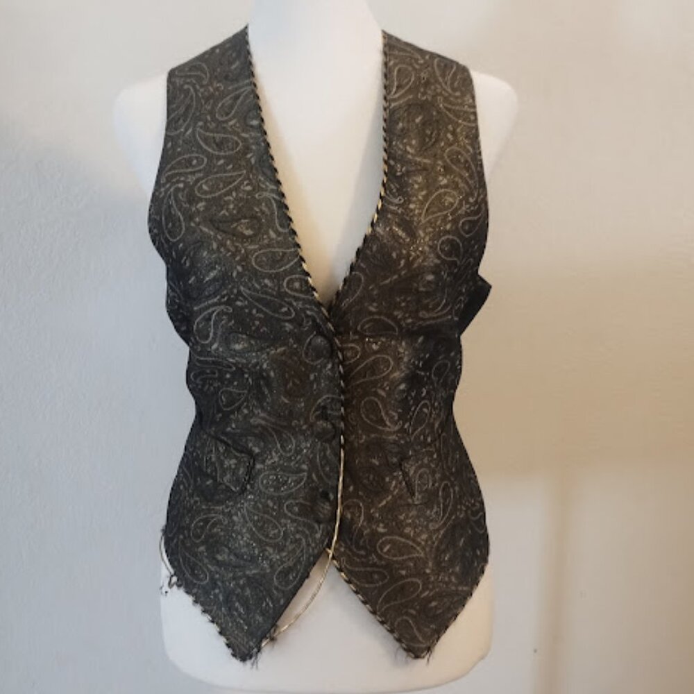 Vintage Linda Bertozzi Women Vest Gold Silver Button Size 1 Elegant